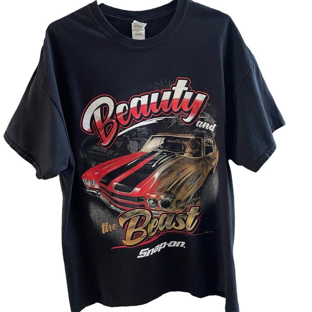 Gildan Snap On Shirt Men Extra Large XL Beauty & the Beast Black Cotton Mechanic